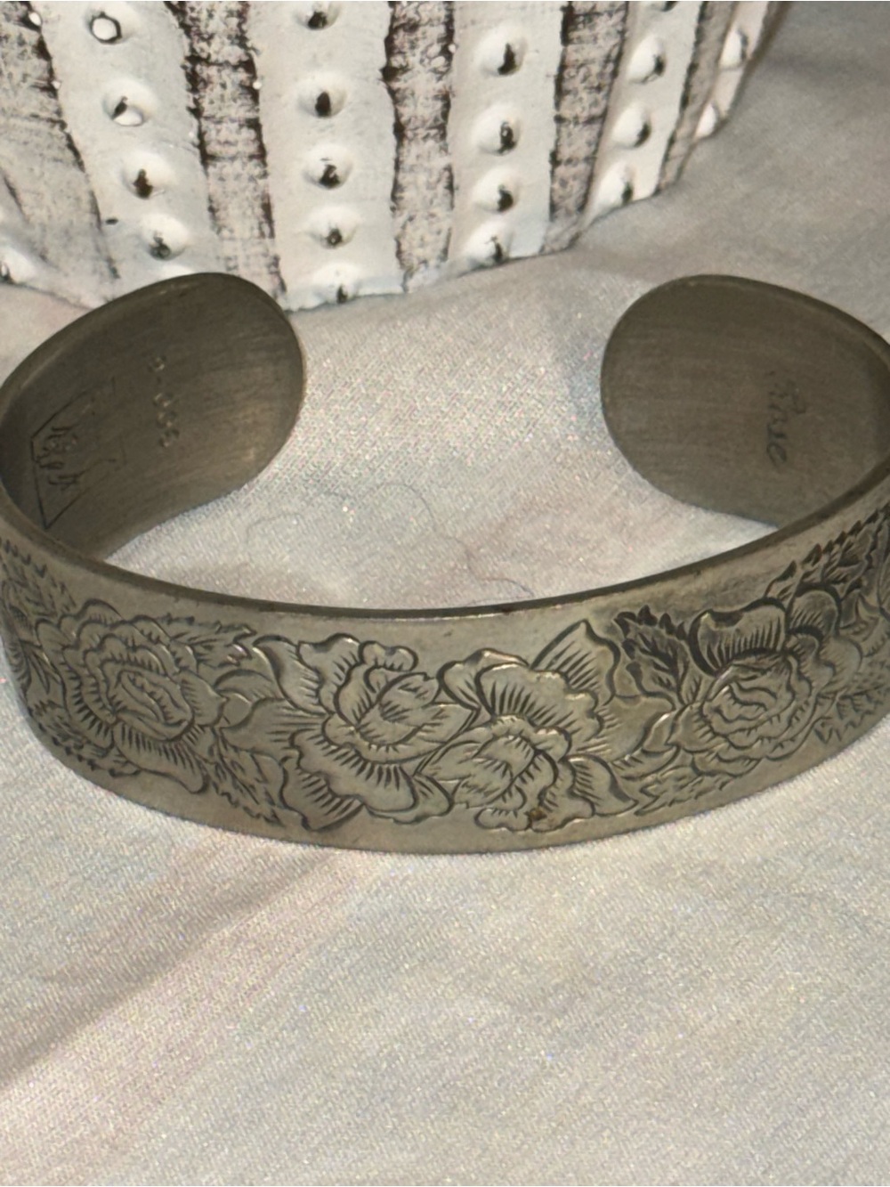 Vintage Kirk Stieff Pewter Rose Cuff Bracelet 900-6 | June Flower of the Month